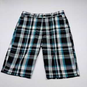 Sean John Mens Plaid Shorts Blue Black White Checkered Cotton Size 36 Streetwear